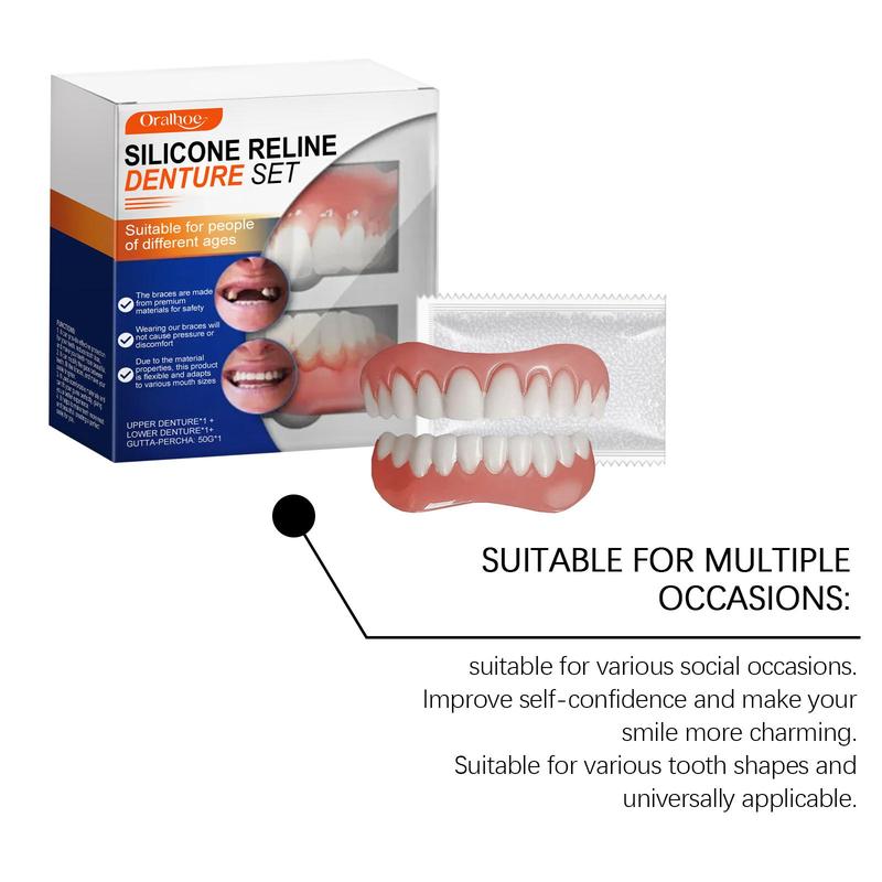 Silicone Denture Set, 1 Box Comfortable Material Denture, Temporary Denture, Denture Care Product for Men & Women Daily Use, Christmas Gift