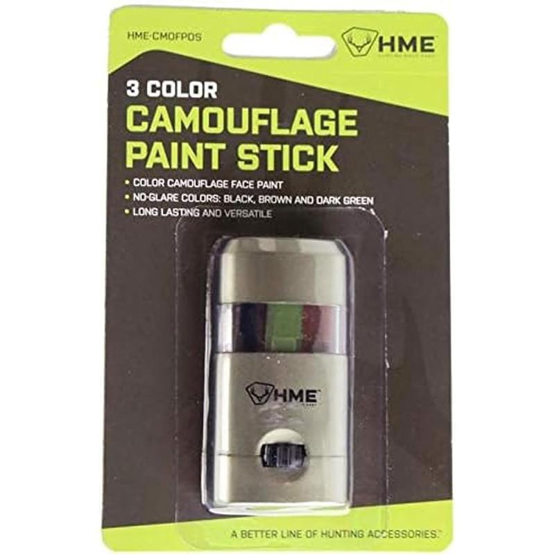 HME 3 Color Camo Face Paint Mess-Free Application Stick for Hunting - Long-Lasting Concealment Makeup - Cosmetic