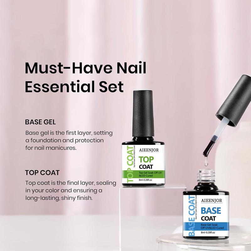 No Wipe Gel Top Coat and Base Coat Set, 2 Counts set Long Lasting Top Gel and Base Gel, Shine Finish and Long Lasting, Soak Off Led Nail Lamp Gel Base Top Coat Finish Nail Art Design Manicure for Women, Christmas, Christmas Gift