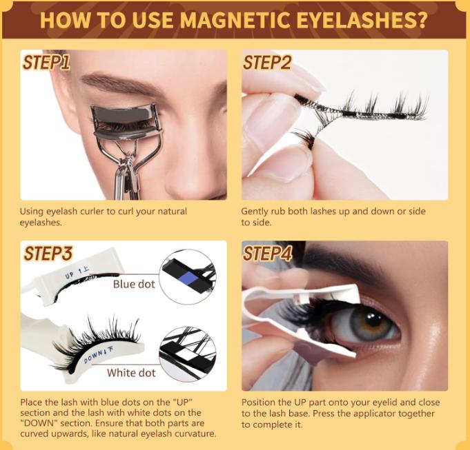 Magnetic Eyelashes Natural Look, 1 Pair Reusable Magnetic Eyelashes with Applicator, No Glue Needed Magnetic Eyelashes Magnetic Lashes Kit, Easy to Wear and Remove(Magnetic Eyelashes-B01)