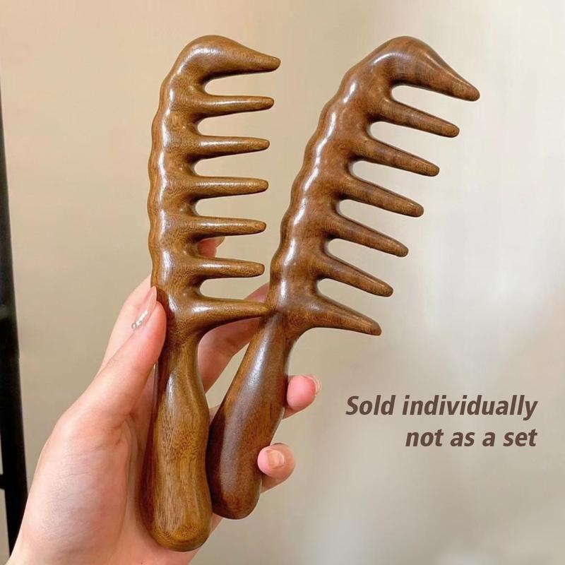 Wooden Wide Tooth Hair Comb, 1 Count Scalp Massage Comb, Curly Hair Detangling & Styling Tool, Hairdressing Comb for Women and Men