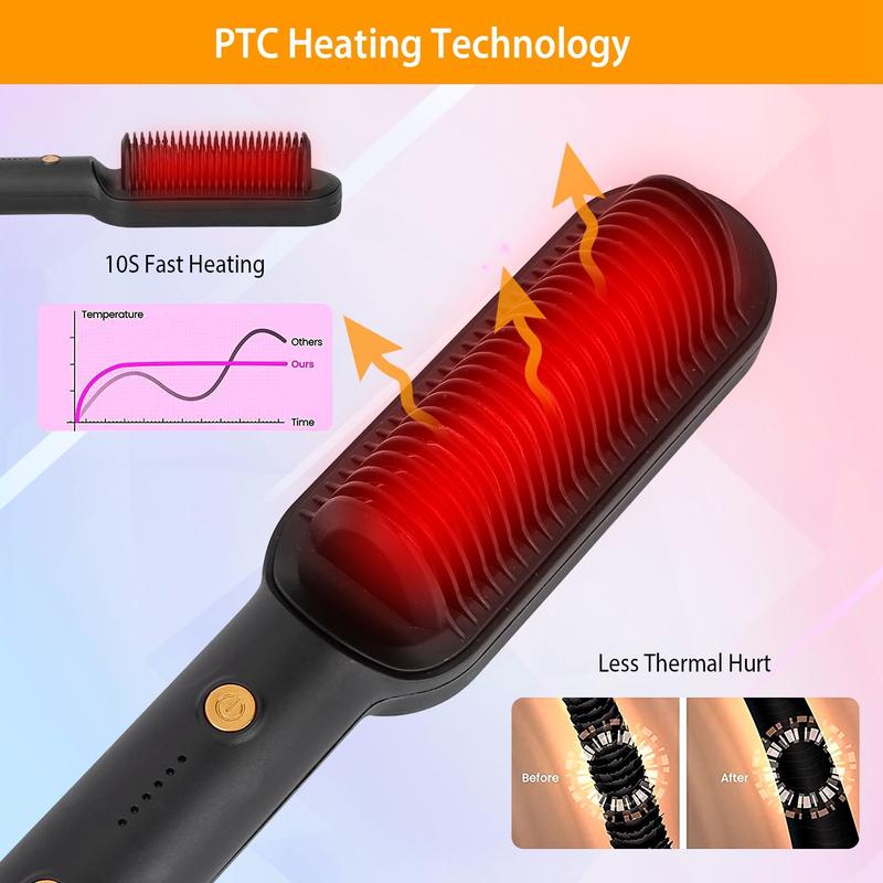 Electric Hair Straightener Brush Straightening Curler Brush Hot Comb 5 Temperature Adjustment 10S Fast Heating plug adjustable hair brush comfort