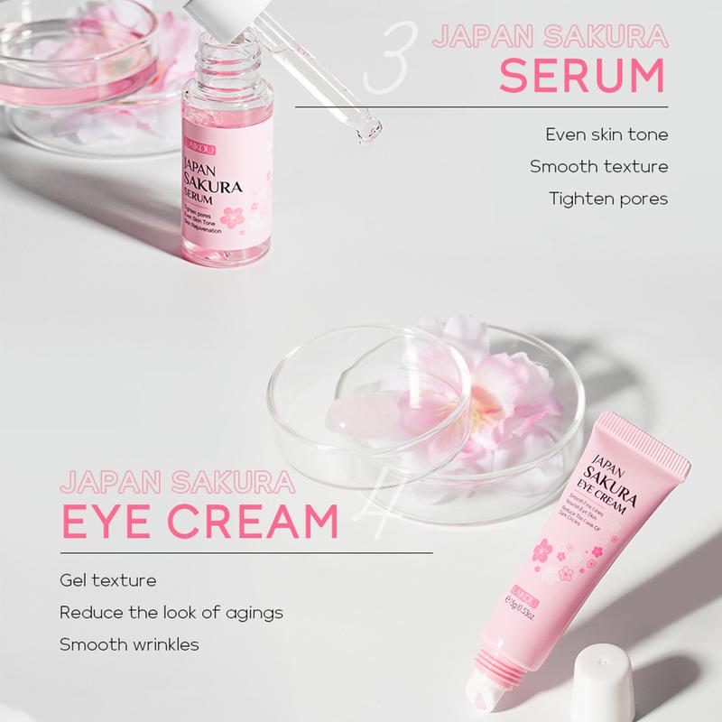 Skin Care Set JAPAN SAKURA Women Beauty Gift Sets Skin Care Kit with Cleanser, Toner, Lotion, Serum, Eye Cream, Face Cream Travel Kit for Women Teen Girls Mom Daughter TSA-friendly Sizes 6pcs