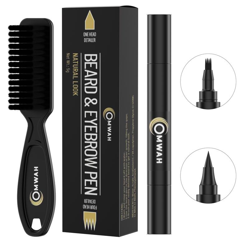 OMWAH Beard and Eyebrow Pencil Filler for Man, Water Proof Beard Pen, Beard Brush, Long Lasting Natural Finish