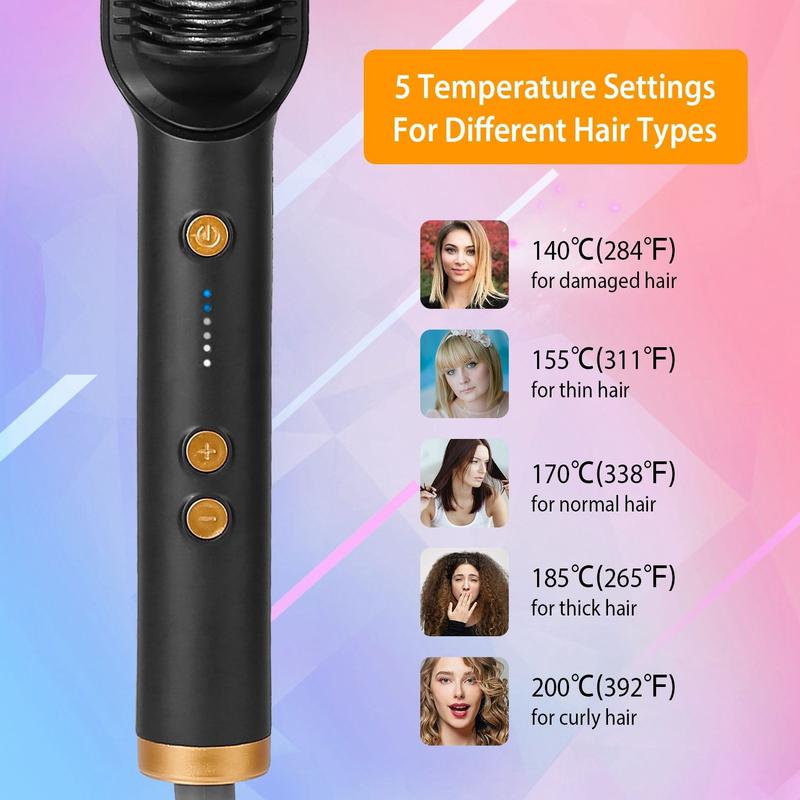 Electric Hair Straightener Brush Straightening Curler Brush Hot Comb 5 Temperature Adjustment 10S Fast Heating plug adjustable hair brush comfort