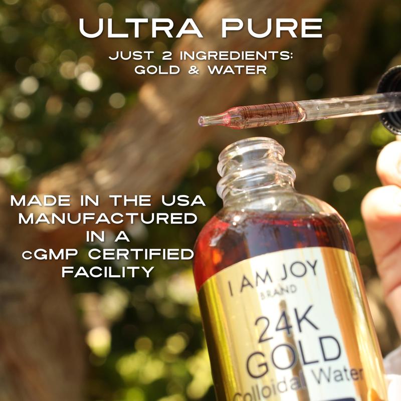 I Am Joy: Liquid Colloidal Gold 24k 99.99% Pure 100ppm Ruby Red Water Based All Natural Electrolysis Large 8oz Glass Bottle