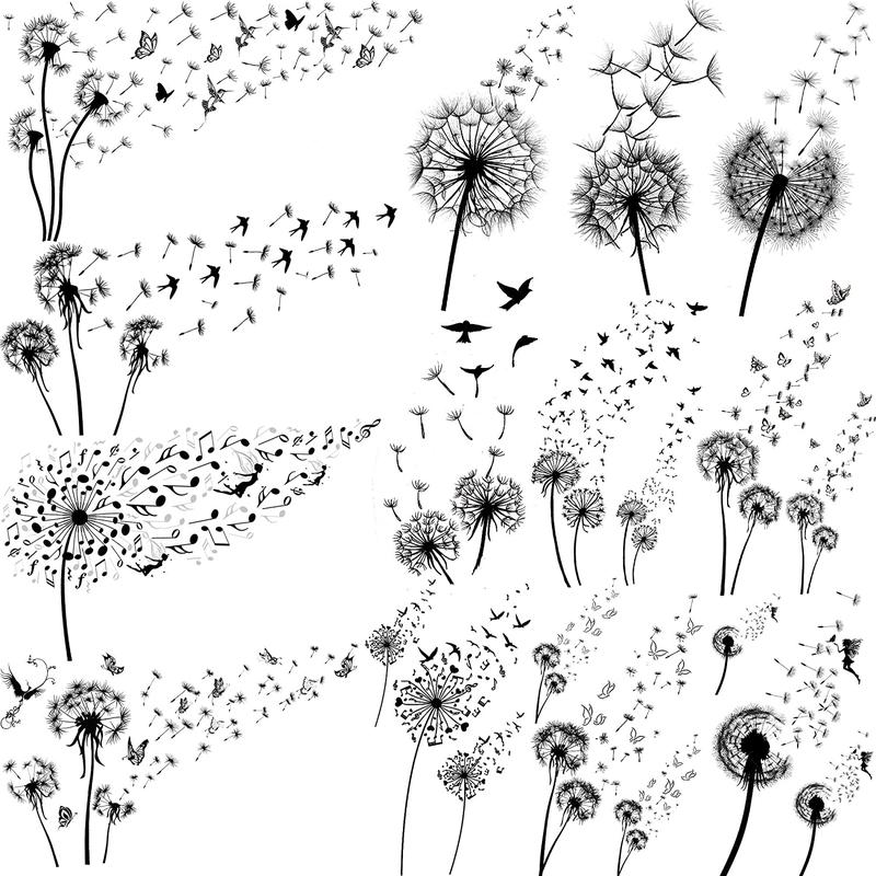 Dandelion & Bird Pattern Temporary Tattoos, 13pcs Fake Tattoos For Women & Men, Realistic Body Art Tattoos, DIY Tattoo Kit