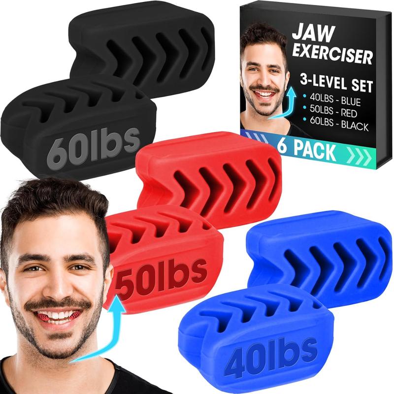 2024 Upgraded Model 6PCS Jaw Exerciser for Men & Women, 3 Resistance Levels, Silicone Jawline Exerciser, Jaw Trainer Strengthener, Blue+Red+Black(U.S. Patent in Application Process) Lightweight Skincare