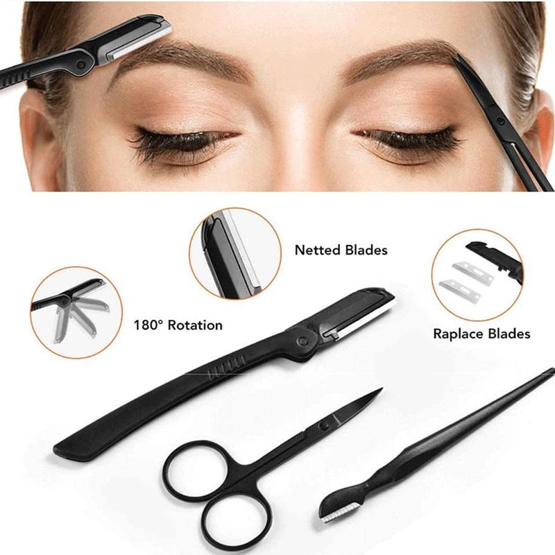 Stainless Steel Eyebrow Trimming Kit, 12pcs set Eyebrow Trimming Tool, Professional Makeup Tool For Women & Girls