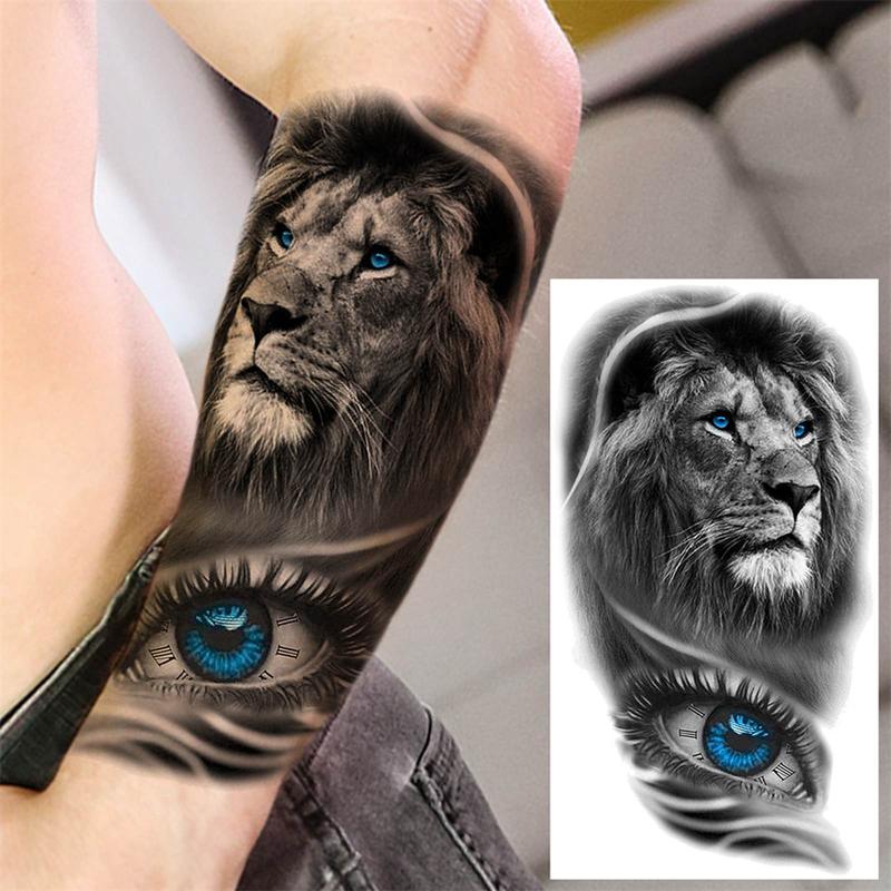 Lion & Eye Pattern Temporary Tattoo Sticker, Waterproof Long Lasting Fake Tattoo Sticker, Body Art Decoration for Men & Women, Christmas Gift