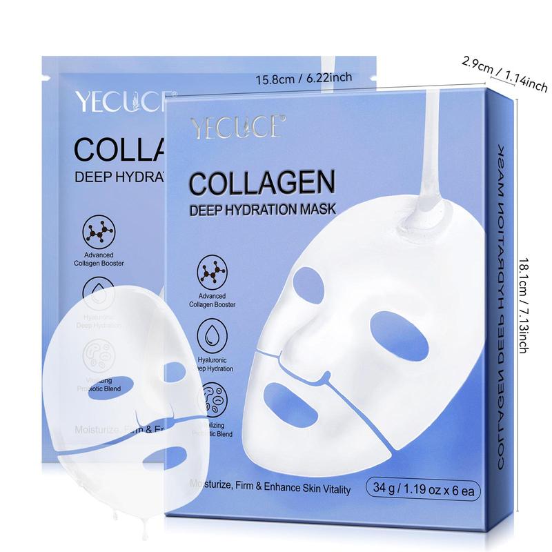 Collagen Deep Hydration Mask for Christmas Gift, 6 Counts box Moisturizing & Firming Facial Mask with Hyaluronic Acid, Skin Care Mask Suitable for All Skin Types