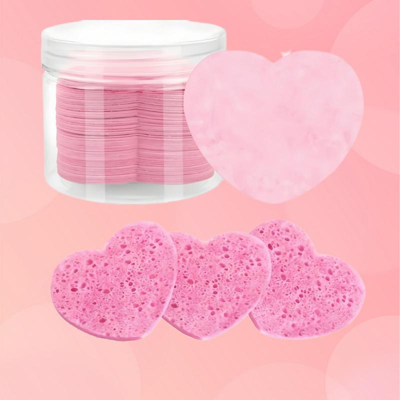 Heart Shaped Facial Cleansing Pad, 50pcs box Disposable Face Sponge, Natural Face Exfoliator with Storage Container for Makeup Remover Travel a11