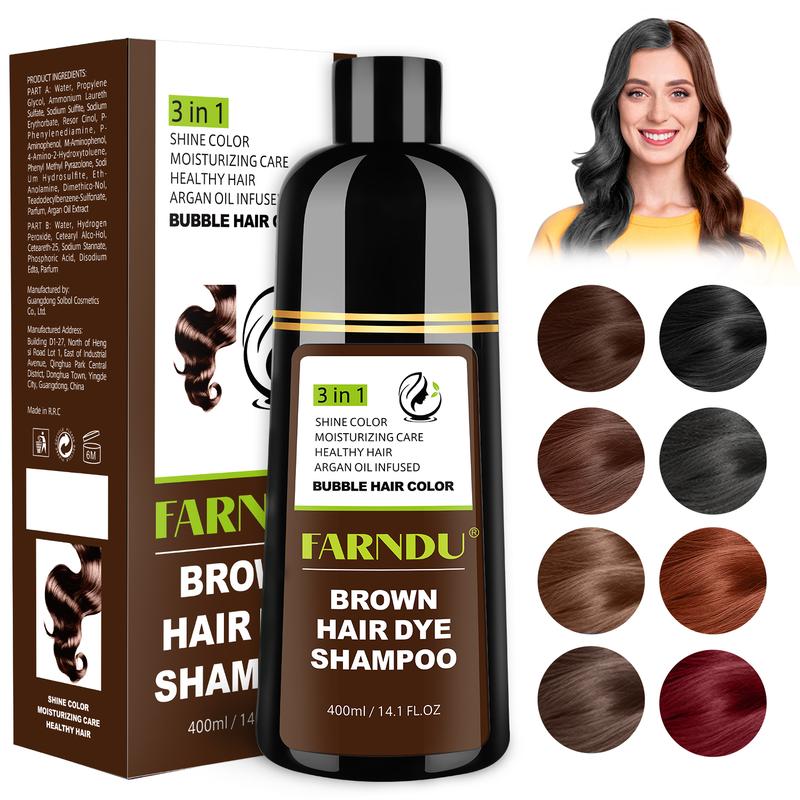 FARNDU Hair Color Shampoo - Various Colors Available - 10 Mins Gray Hair Coverage - Long Lasting - Ammonia-Free -  3-In-1 Gray Hair Coverage - Fruity Aroma(400 mL)-Brown