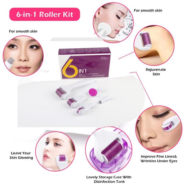 Derma Roller Kit, 1 Box Microneedling Pen for Face and Body, Face Roller with 4 Replaceable Heads Exfoliation Microdermabrasion, Micro Derma Skin Care Tool Dermaplaning Microneedling