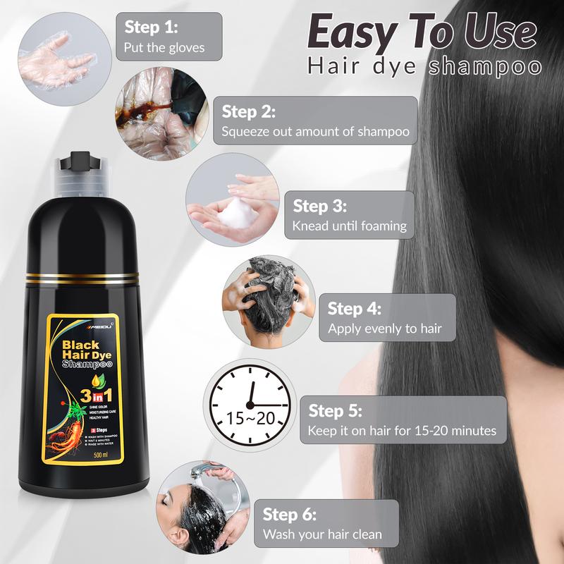 MEIDU Hair Dye Shampoo 3 in 1,Herbal Ingredients,Contains Ginseng Extract,Can cover gray hairs,Natural Haircoloring,Plant Haircare,black hairdye Salon