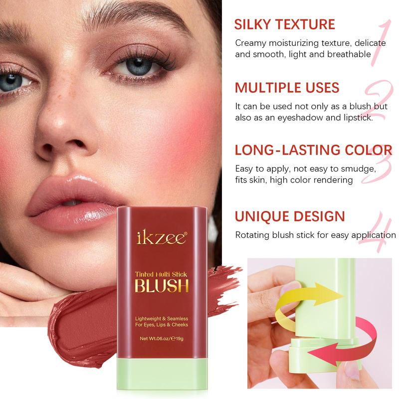 Long-lasting Blush Stick, 1 Box Multifunctional Blush for Cheeks, Lips, Eyes, Waterproof Blush Stick, Natural Look Blush for Daily Makeup, Christmas Gift