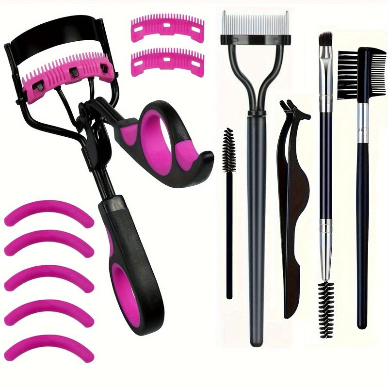 Lashes Curler Kit, 13pcs set Eyelash Curler & Eyebrow Brush & Tweezers & Silicone Pad for Lash Clusters, Professional Makeup Products for Women, Christmas Gift