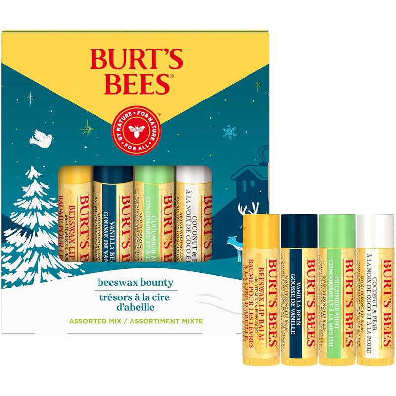 Burt's Bees Christmas Gifts, 4 Lip Balm Stocking Stuffers Products, Assorted Mix Set