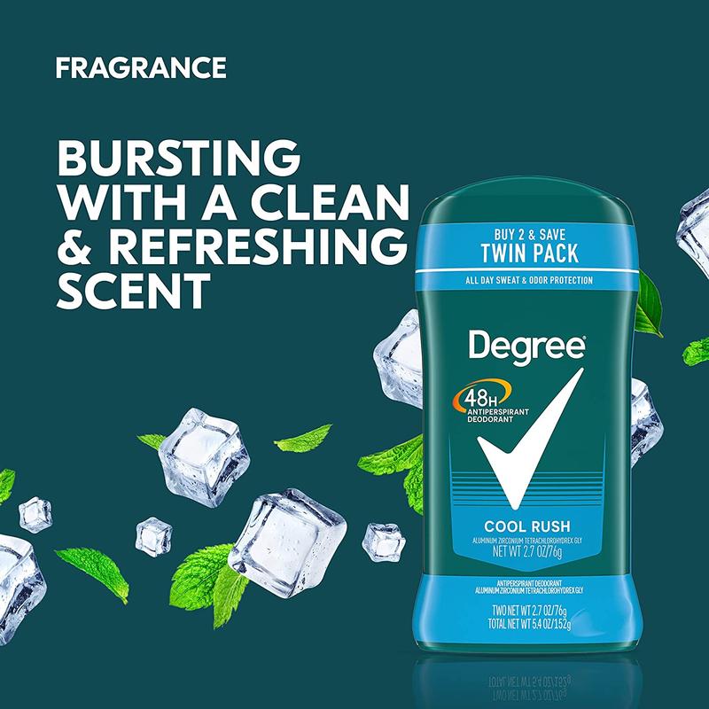 Degree Men Original Antiperspirant Deodorant Cool Rush Twin Pack 48-Hour Sweat & Odor Protection Antiperspirant for Men 2.7 Oz Unilever