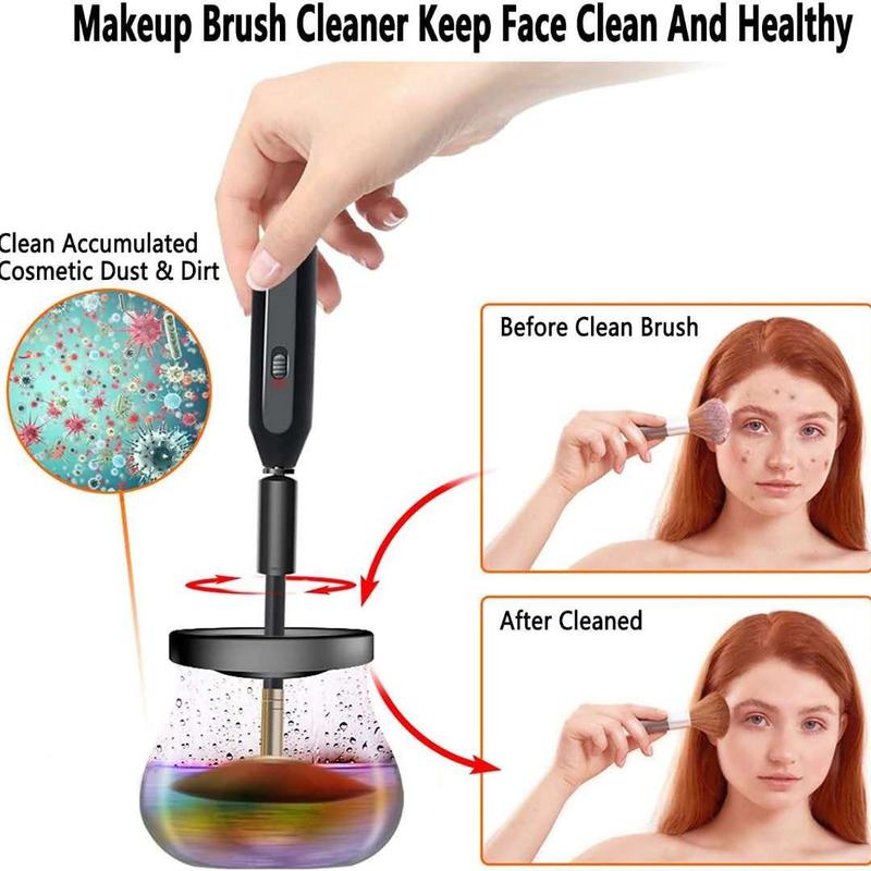 Makeup Brush Cleaner and Dryer with 8 Size Rubber Collars, Electric Makeup Brush Cleansing Machine, Multifunctional Makeup Brush Drying Tool, Professional Makeup Tools for Women