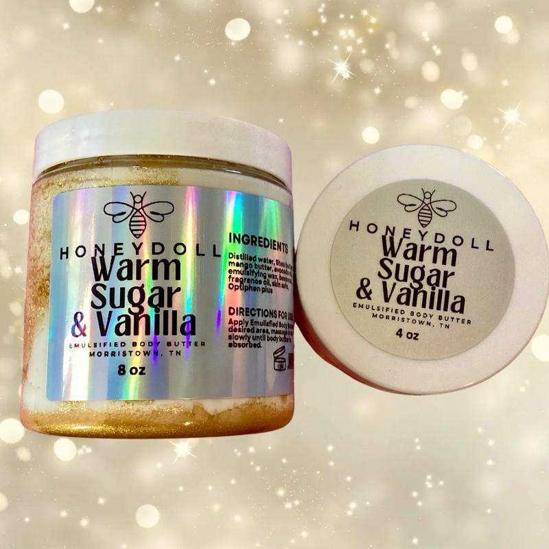 Warm Sugar and Vanilla Emulsified Body Butter - Hydrating and Moisturizing - Body Care - shimmering Body Butter