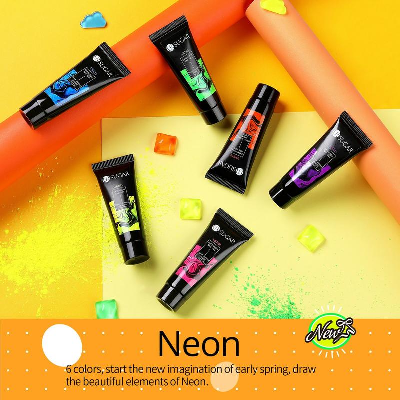 UR SUGAR Neon Poly Nail Extension Gel Nail Polish Set 6 Colors Neon Green Yellow Orange Bright Colors Poly Nail Gel Polish Kit Long Lasting Soak Off Gel Polish Gift for Women&Girls Nail Art DIY At Home Nail Care