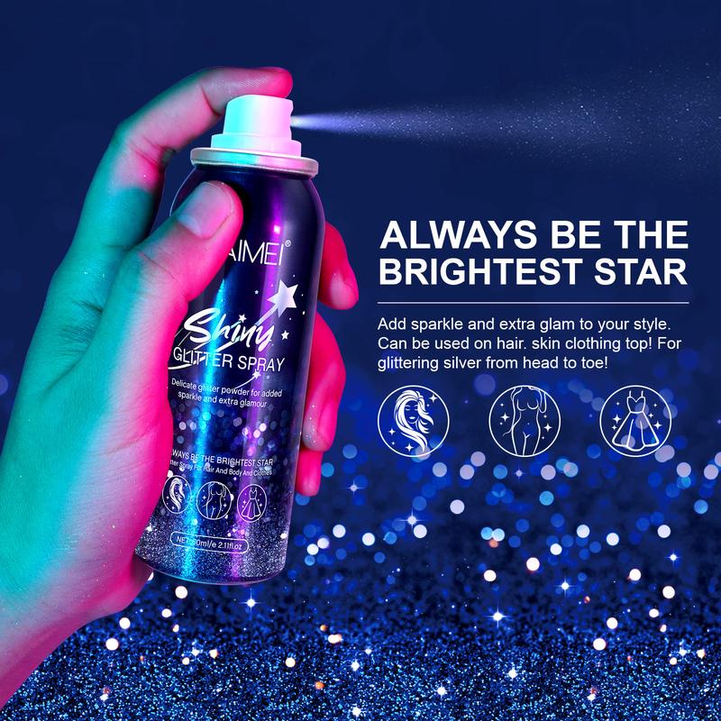 Body Glitter Spray, Glitter Spray for Hair and Body,Clothes, Quick-Drying and Long-Lasting Makeup Cosmetic