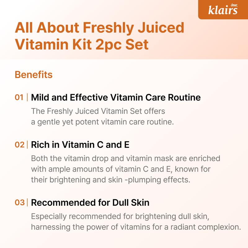 [Dear Klairs Official Shop] Freshly Juiced Vitamin Kit | Klairs Freshly Juiced Vitamin Drop, Klairs Freshly Juiced Vitamin E Mask