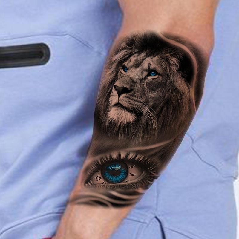 Lion & Eye Pattern Temporary Tattoo Sticker, Waterproof Long Lasting Fake Tattoo Sticker, Body Art Decoration for Men & Women, Christmas Gift