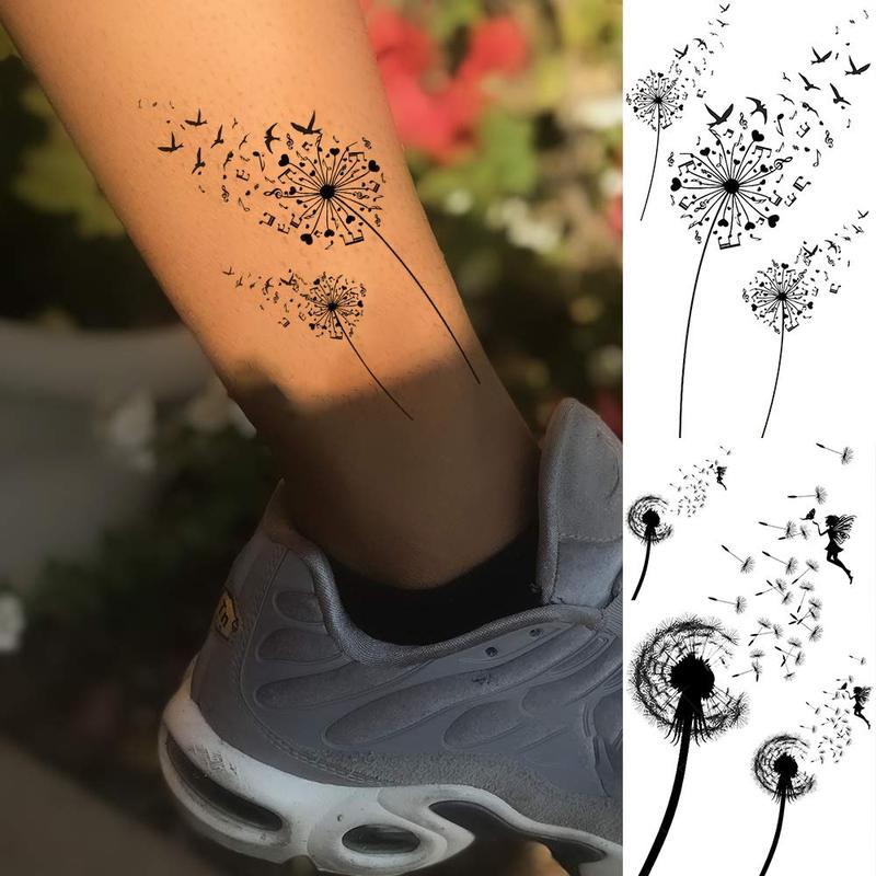 Dandelion & Bird Pattern Temporary Tattoos, 13pcs Fake Tattoos For Women & Men, Realistic Body Art Tattoos, DIY Tattoo Kit