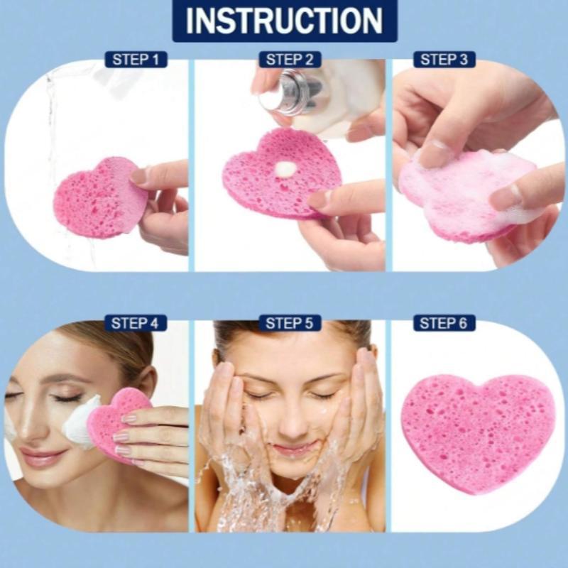 Heart Shaped Facial Cleansing Pad, 50pcs box Disposable Face Sponge, Natural Face Exfoliator with Storage Container for Makeup Remover Travel a11