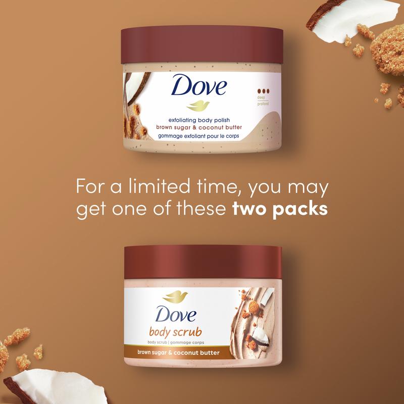 Dove Exfoliating Body Polish Brown Sugar and Coconut Butter Body Scrub, 10.5 oz - Gentle Exfoliation for Smoother Skin