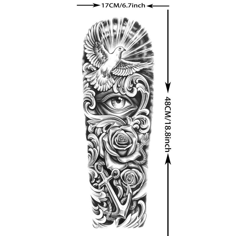 Peace Dove & Flower Pattern Full Arm Temporary Tattoo Sticker, Waterproof Long Lasting Fake Tattoo Sticker, Body Art Sticker for Women & Men