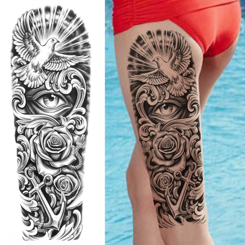 Peace Dove & Flower Pattern Full Arm Temporary Tattoo Sticker, Waterproof Long Lasting Fake Tattoo Sticker, Body Art Sticker for Women & Men