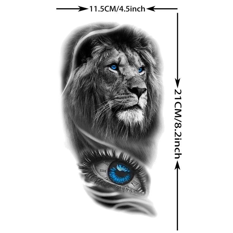 Lion & Eye Pattern Temporary Tattoo Sticker, Waterproof Long Lasting Fake Tattoo Sticker, Body Art Decoration for Men & Women, Christmas Gift