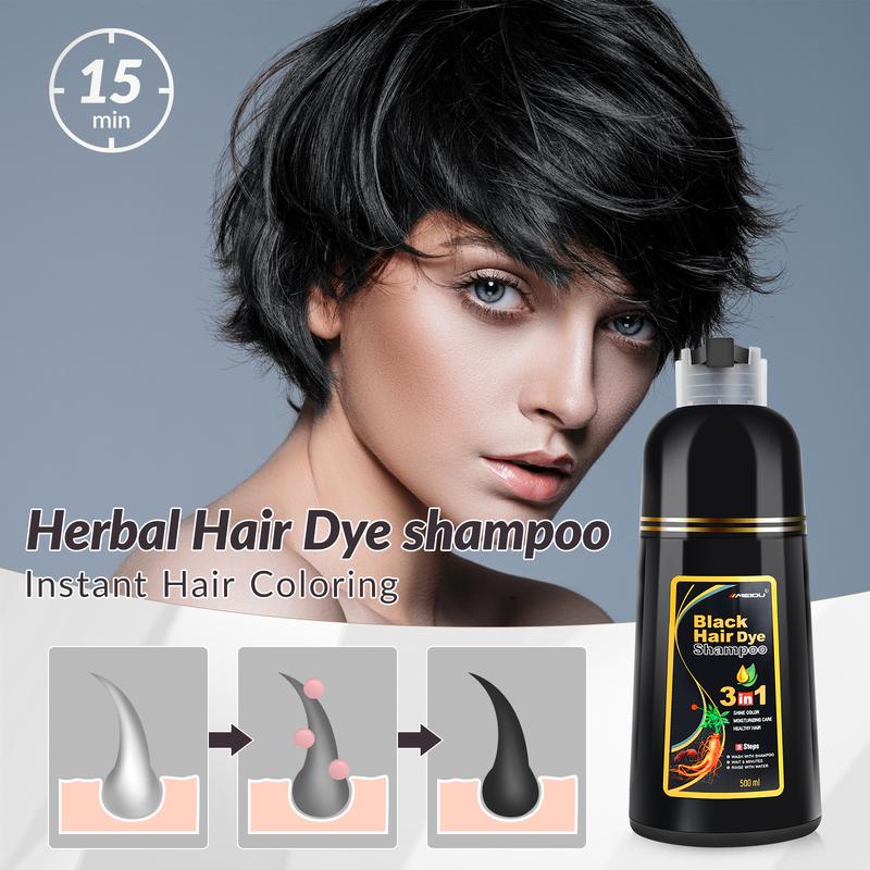 MEIDU Hair Dye Shampoo 3 in 1,Herbal Ingredients,Contains Ginseng Extract,Can cover gray hairs,Natural Haircoloring,Plant Haircare,black hairdye Salon