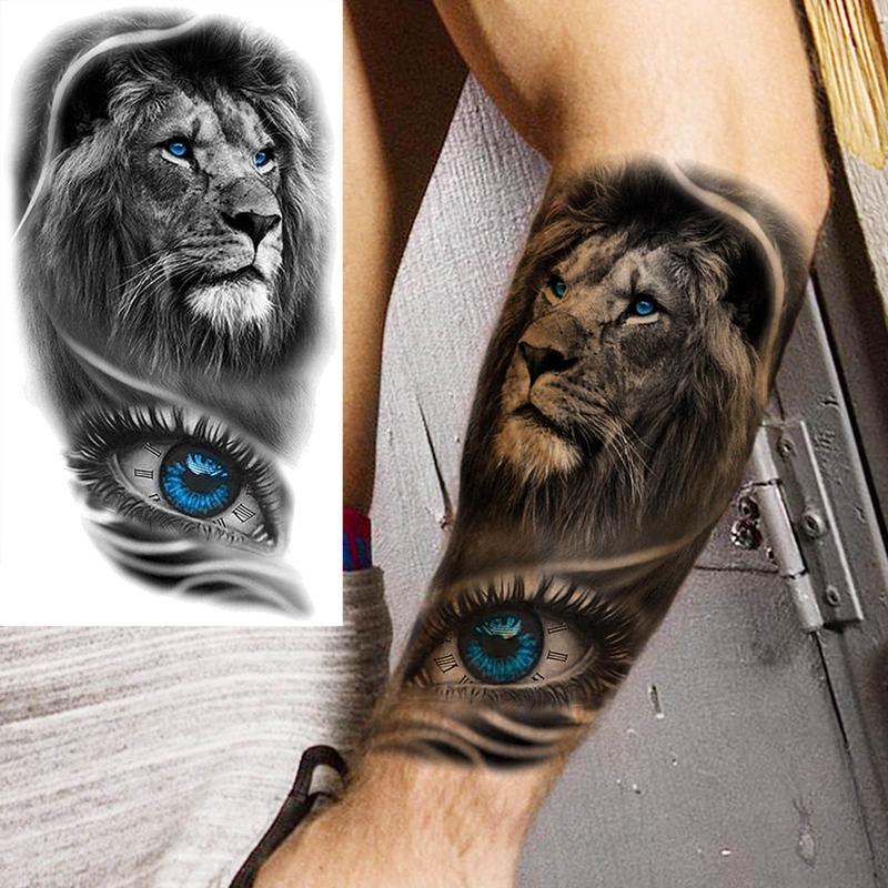 Lion & Eye Pattern Temporary Tattoo Sticker, Waterproof Long Lasting Fake Tattoo Sticker, Body Art Decoration for Men & Women, Christmas Gift