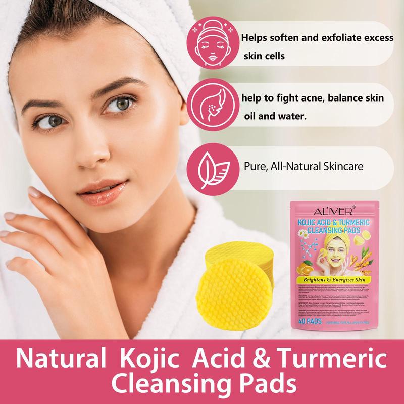 Kojic Acid & Turmeric Cleansing Pad, 40pcs pack Moisturizing & Brightening Skin Care Pad, Body Wash & Soap for Women & Men, Christmas Gift