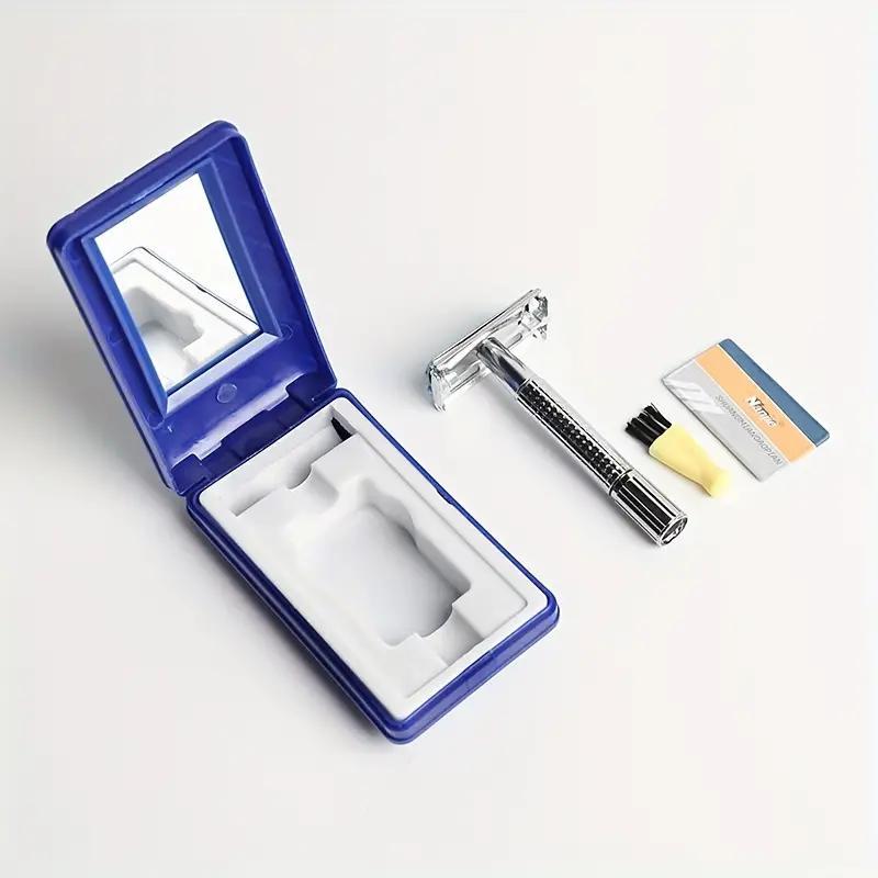 Men's Retro Safety Razor, 1 Box Double Edged Stainless Steel Razor & Brush & Replaceable Blaze & Mirror Travel Case, Safety Men's Care Product