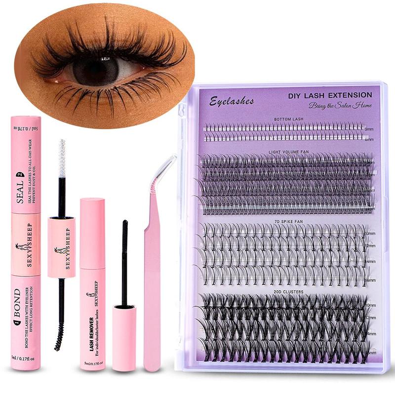 Mixed Styles Individual Eyelash Clusters False Eyelashes, 1 Set Including 400pcs box Natural Curl Eyelashes & Glue & Remover & Tweezers, Eye Makeup Enhancement False Eyelashes for Women & Girls, Fall Gift, Christmas Gift