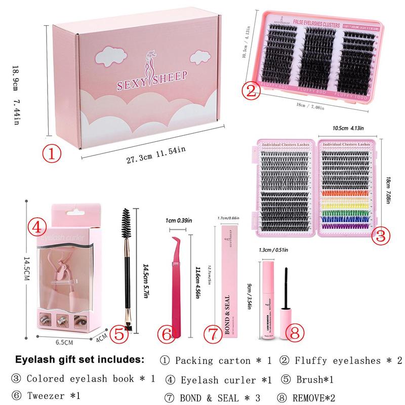 Individual False Eyelashes Kit, 1 Set Natural Wispy Fluffy Look Eyelash Extensions, Self Grafting Curl Eyelashes, Eye Makeup Enhancement False Eyelashes, Stocking Fillers Gift