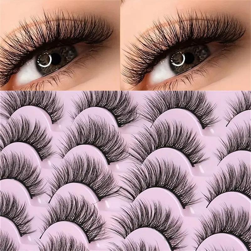 Fluffy Cat Eye False Eyelashes, 14 Pairs Wispy Curling Faux Cluster Lashes, Natural Look Eye Makeup Strip Lashes for Women & Girls Eye Makeup Enhancement, Christmas Gift