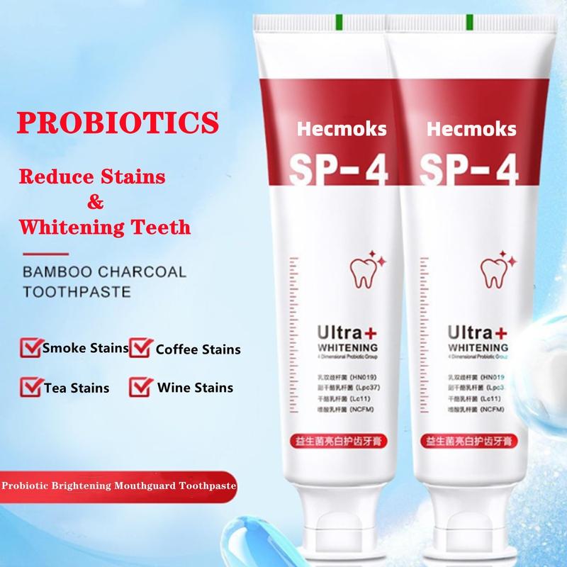 Hecmoks SP-4 Probiotic Toothpaste (2 Packs): Brightens Teeth, Removes Stains, Strengthens Enamel, Protects Gums with Fresh Jasmine Scent Oral Daily