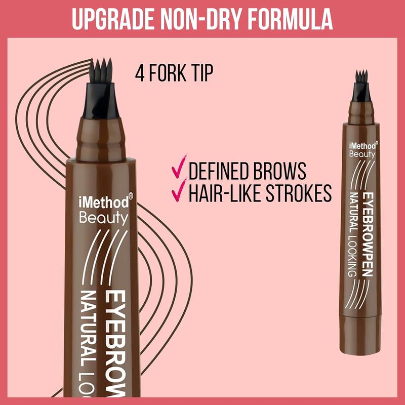 Eyebrow Pen - Eyebrow Pencil Upgraded Eye Brow Pencils for Women with 4 Fork Tip & Spoolie Brush for Hair-Like Natural Brows, Last All-Day, Microblading Eyebrow Pen, Light Brown