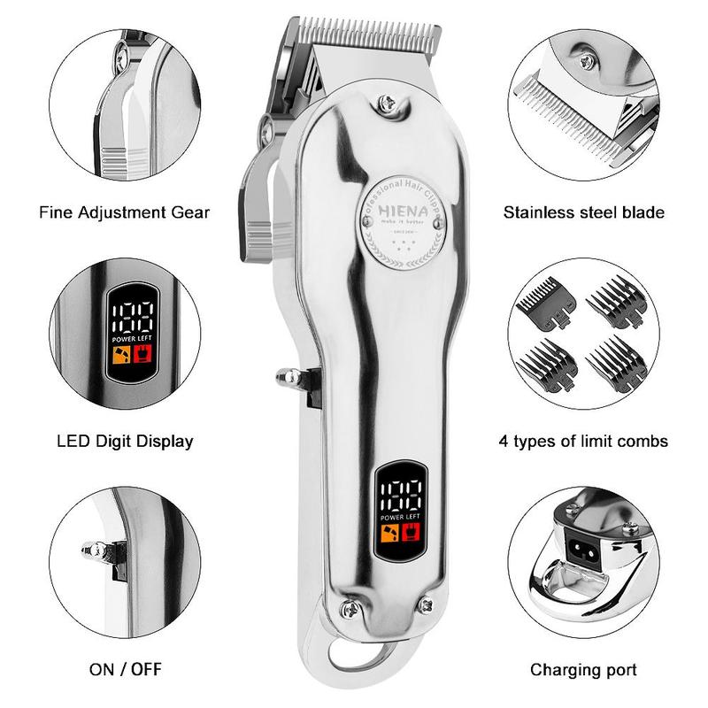 Rechargeable Hair Clipper, 1 Set LED Display Electric Hair Trimmer with Limit Combs, Professional Hair Cutting Kit for Home & Salon Use