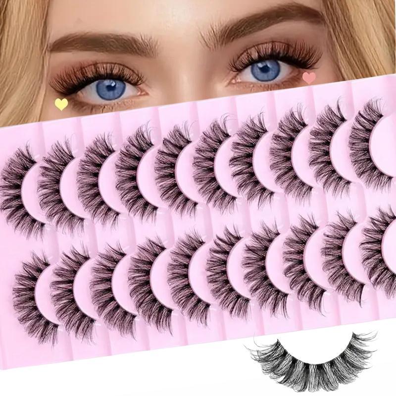 Cat Eye False Eyelashes, 10 Pairs Natural Curling Eye Makeup Strip Lashes, Full Volume Eyelash for Lashes Extensions for Women and Girls Eye Makeup Enhancement, Fall Gift, Christmas Gift