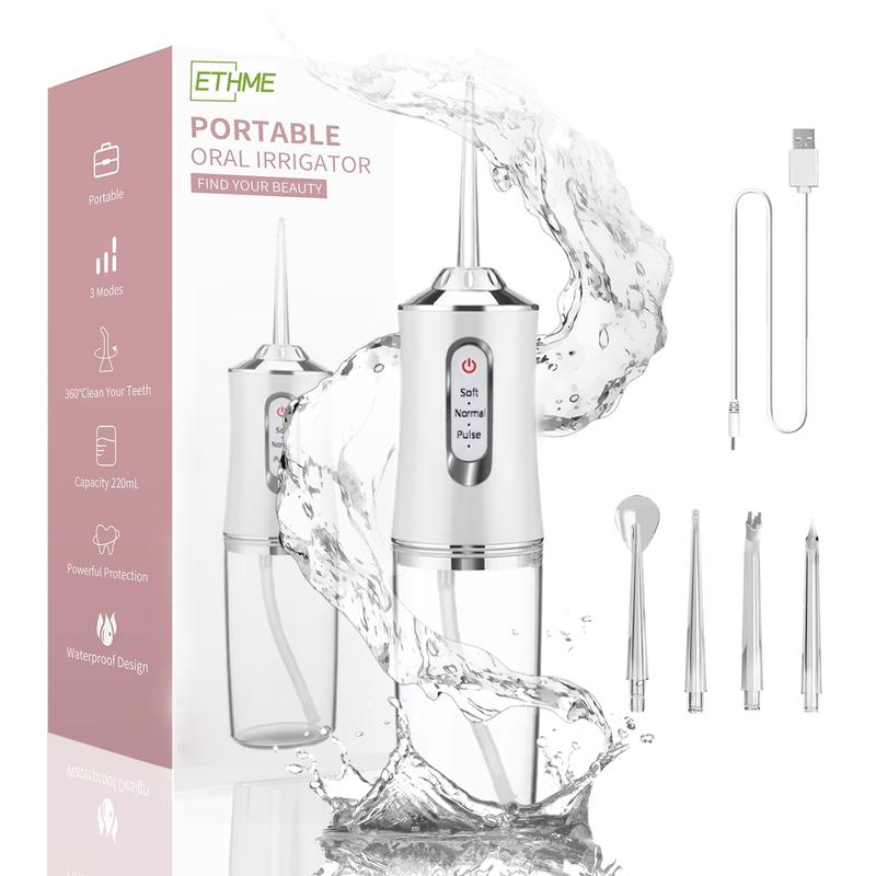 ETHME A8 Pink Rechargeable 3-Color Stronger Water Flosser for Teeth Halloween Gift Teeth Cleanser Portable Cleanser Cordless Oral Irrigator for Braces