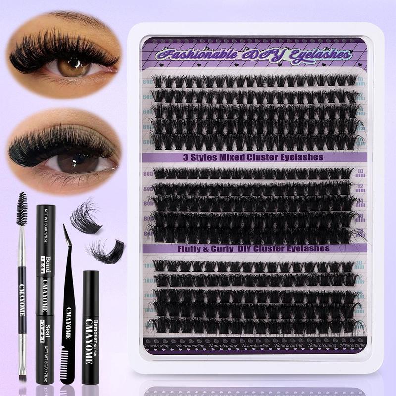 Natural Look Eyelash Extensions, 270pcs Mixed Length 3 Styles Individual False Eyelashes, Curl Individual Lashes Kit with Lash Bond and Seal Lash Tweezers, Professional Eye Enhancement Tools for Women, Christmas, Christmas Gift