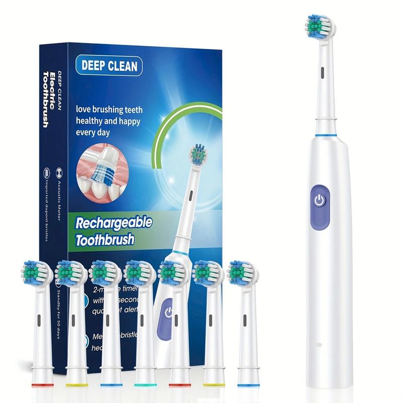 Rechargeable Rotating Electric Toothbrush Set, 1 Count Electric Toothbrush & 7 Counts Replacement Brush Heads, Oral Care Product for Adults, Gift for Men & Women, Christmas Gift