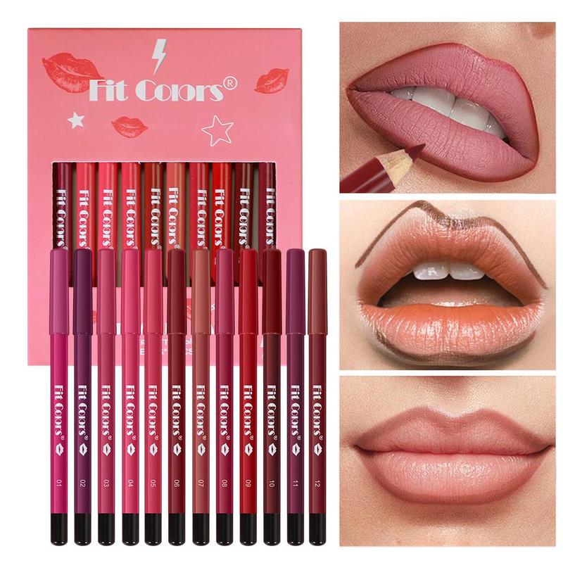 Waterproof Matte Lip Liner Set, 12pcs set Long Lasting Lip Liner Pencil, Easy Coloring Lipstick Pen, Suitable for All Occasions Lip Makeup